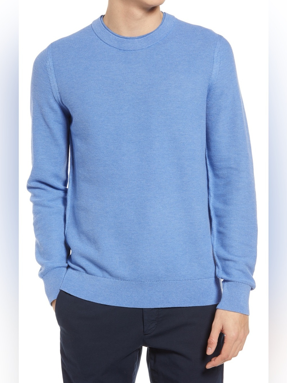 Theory Men’s Riland Pique Breach Eco Cotton Sweater Blue Crewneck